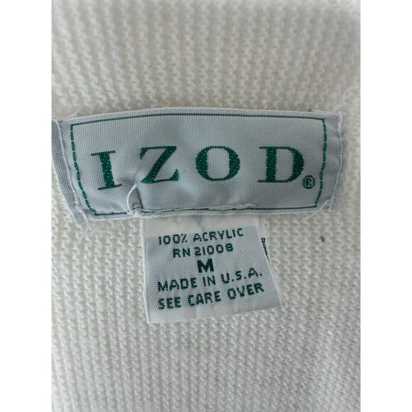 Izod Cardigan Men's Basic White Vintage Academia Preppy Button‎ Up Knit Medium - Picture 2 of 13